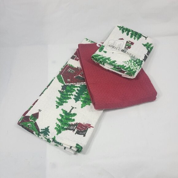 April Cornell Other - April Cornell Set of 3 Kitchen Tea Towels Christmas Village Cotton Holiday Decor